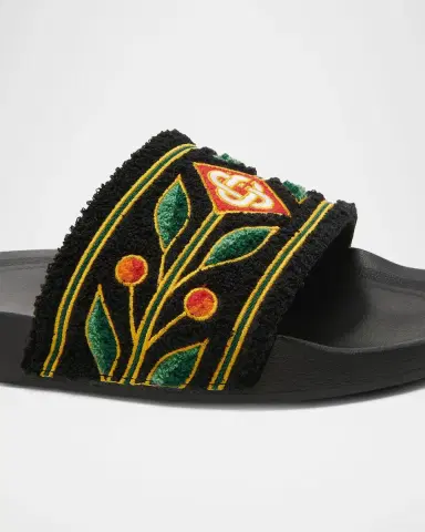 Casablanca Men's Embroidered Terry Slides | Thumbnail 3