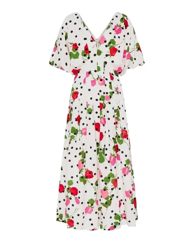 NICHOLAS Vicky Polka Dot & Floral A-Line Midi Dress