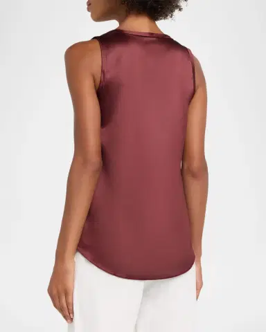 Brunello Cucinelli Scoop-Neck Sleeveless Satin Blouse | Thumbnail 3