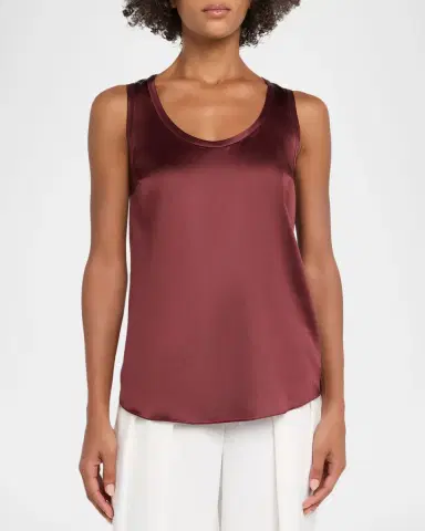 Brunello Cucinelli Scoop-Neck Sleeveless Satin Blouse | Thumbnail 4