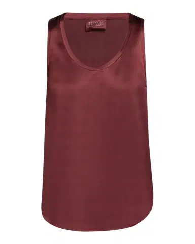 Brunello Cucinelli Scoop-Neck Sleeveless Satin Blouse | Thumbnail 1
