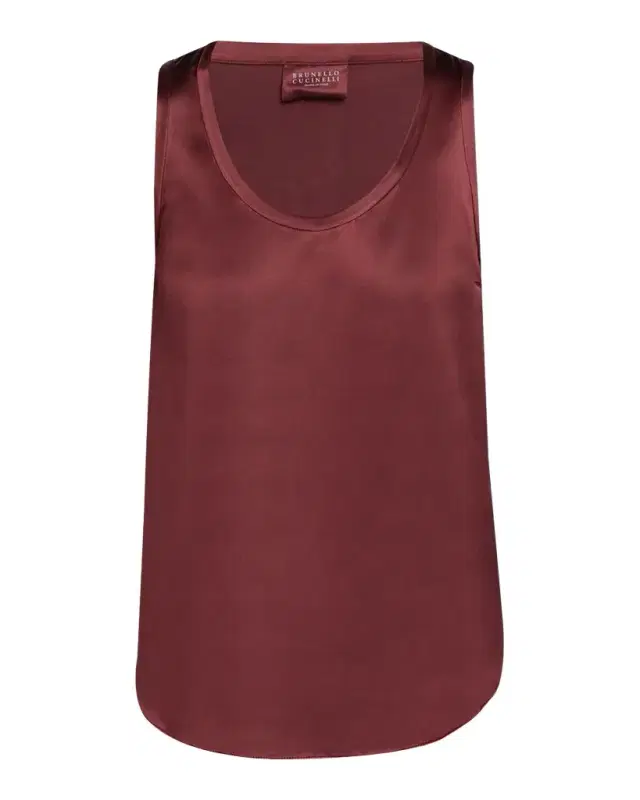 Brunello Cucinelli Scoop-Neck Sleeveless Satin Blouse