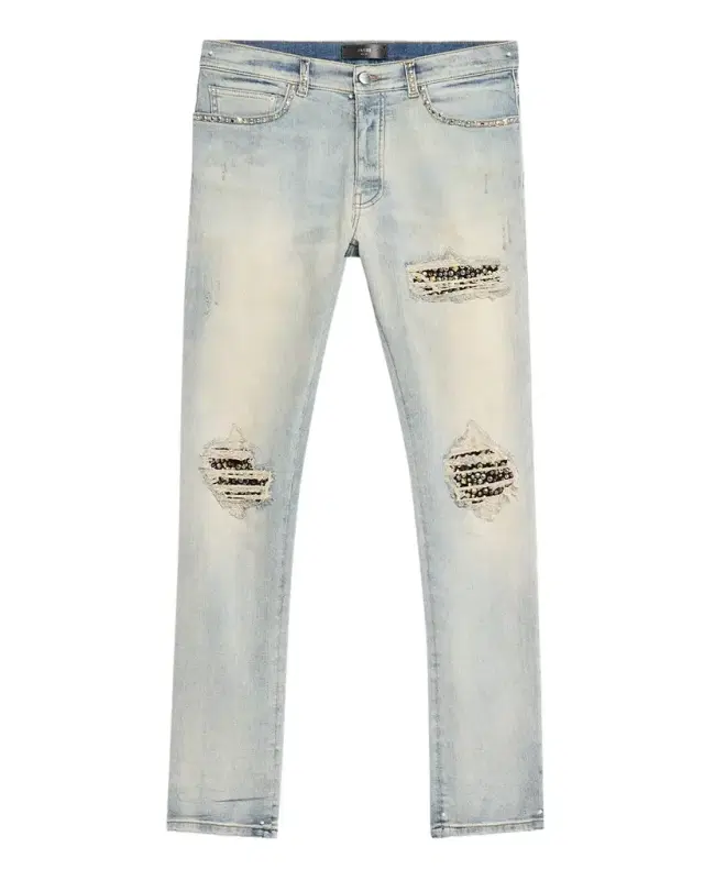 Amiri Men 's Studded Rip and Repair Black Denim Skinny Jeans