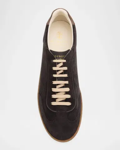 Brunello Cucinelli Men's Suede T-Toe Low-Top Sneakers | Thumbnail 3