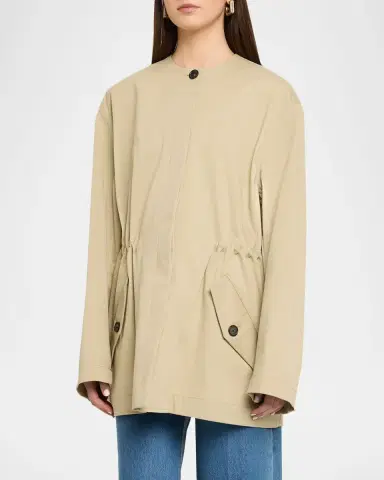 TOTEME Single-Breasted Cotton Twill Collarless Jacket | Thumbnail 4 TOTEME Single-Breasted Cotton Twill Collarless Jacket | Thumbnail 4