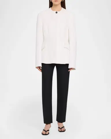 TOTEME Single-Breasted Cotton Jacquard Collarless Jacket | Thumbnail 2