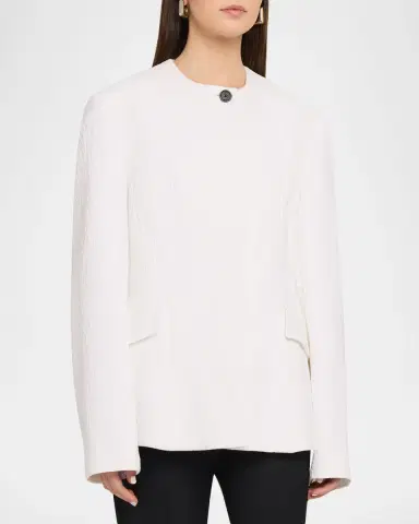 TOTEME Single-Breasted Cotton Jacquard Collarless Jacket | Thumbnail 4