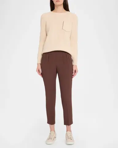 Brunello Cucinelli Silk Crepe Slim-Leg Ankle Pull-On Pants | Thumbnail 2