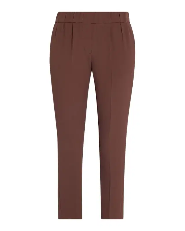 Silk Crepe Slim-Leg Ankle Pull-On Pants