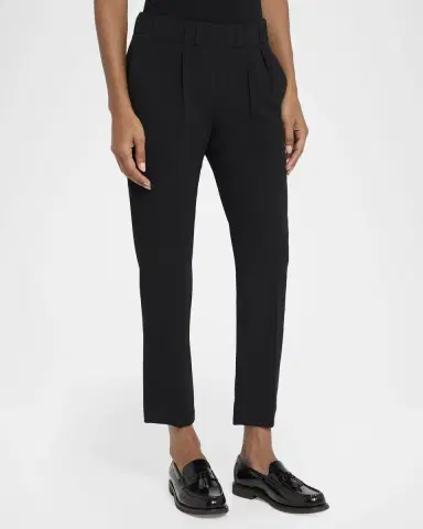 Brunello Cucinelli Silk Crepe Slim-Leg Ankle Pull-On Pants | Thumbnail 4