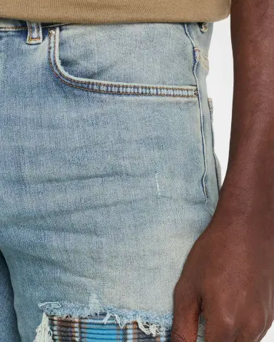 Amiri Men 's Plaid Repair Denim Skinny Jeans | Thumbnail 5