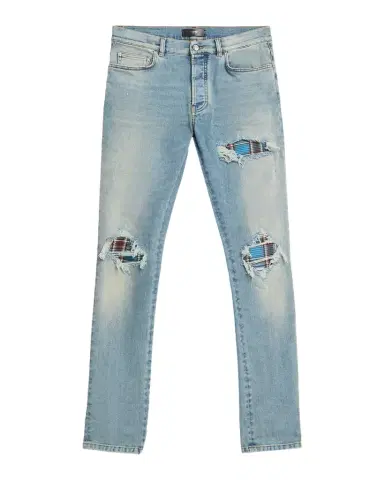 Amiri Men 's Plaid Repair Denim Skinny Jeans | Thumbnail 1