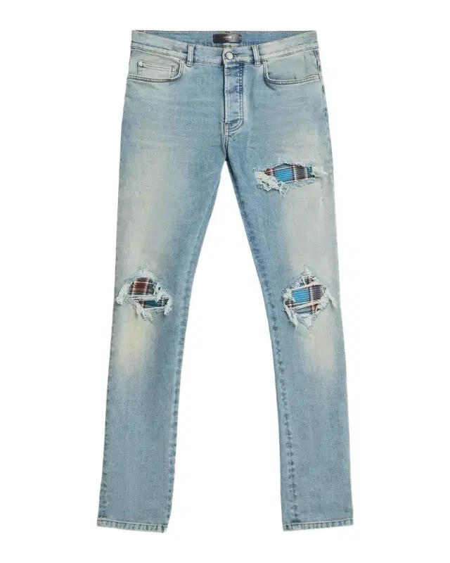 Amiri Men 's Plaid Repair Denim Skinny Jeans