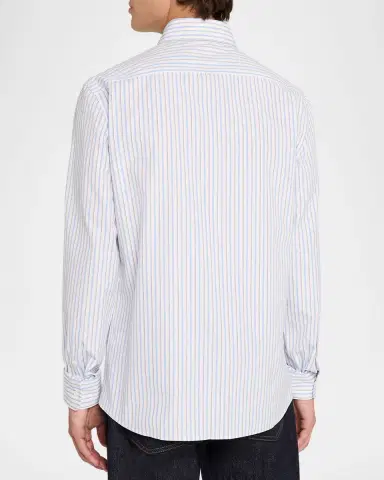 Brunello Cucinelli Men's Cotton Variegated Stripe Button-Down Shirt | Thumbnail 3 Brunello Cucinelli Men's Cotton Variegated Stripe Button-Down Shirt | Thumbnail 3