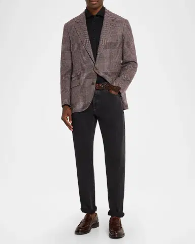 Brunello Cucinelli Men's Cotton-Silk Long-Sleeve Polo Shirt | Thumbnail 2