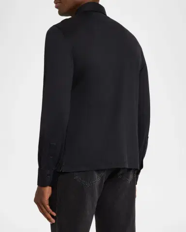 Brunello Cucinelli Men's Cotton-Silk Long-Sleeve Polo Shirt | Thumbnail 3