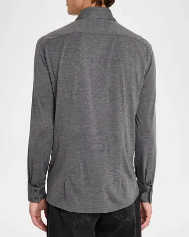 Brunello Cucinelli Men's Silk and Cotton Jersey Long-Sleeve Polo Shirt | Thumbnail 3 Brunello Cucinelli Men's Silk and Cotton Jersey Long-Sleeve Polo Shirt | Thumbnail 3
