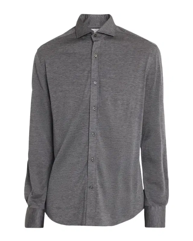 Brunello Cucinelli Men 's Silk and Cotton Jersey Long-Sleeve Polo Shirt