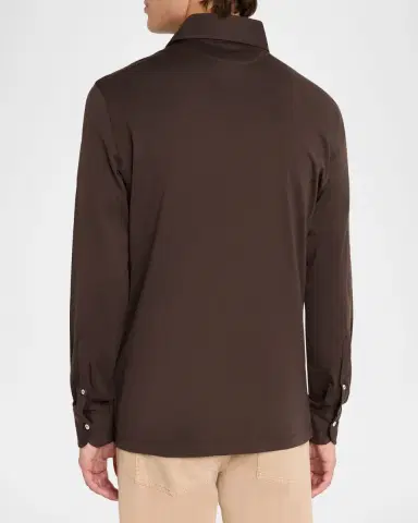 Brunello Cucinelli Men's Cotton Jersey Long-Sleeve Polo Shirt | Thumbnail 3 Brunello Cucinelli Men's Cotton Jersey Long-Sleeve Polo Shirt | Thumbnail 3