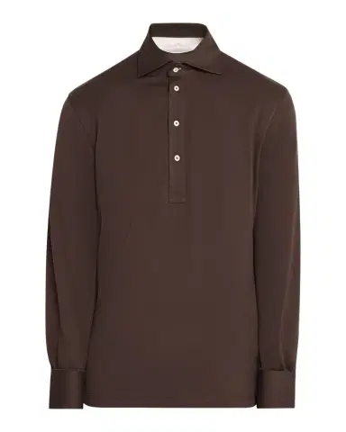 Brunello Cucinelli Men's Cotton Jersey Long-Sleeve Polo Shirt | Thumbnail 1 Brunello Cucinelli Men's Cotton Jersey Long-Sleeve Polo Shirt | Thumbnail 1