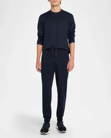 Brunello Cucinelli Men's Silk and Cotton Long-Sleeve Crewneck T-Shirt | Thumbnail 2 Brunello Cucinelli Men's Silk and Cotton Long-Sleeve Crewneck T-Shirt | Thumbnail 2