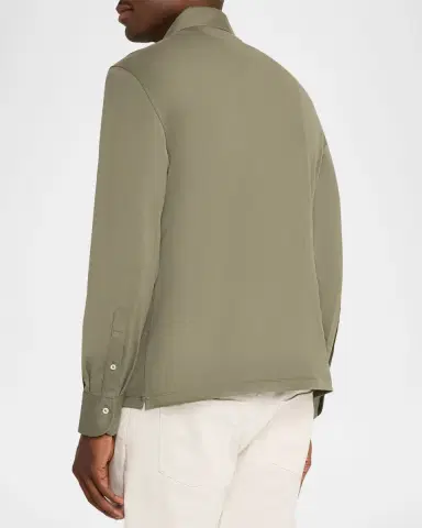 Brunello Cucinelli Men's Cotton Jersey Long-Sleeve Polo Shirt | Thumbnail 3 Brunello Cucinelli Men's Cotton Jersey Long-Sleeve Polo Shirt | Thumbnail 3