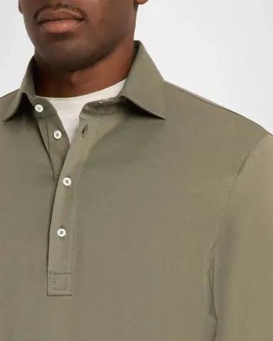 Brunello Cucinelli Men's Cotton Jersey Long-Sleeve Polo Shirt | Thumbnail 5 Brunello Cucinelli Men's Cotton Jersey Long-Sleeve Polo Shirt | Thumbnail 5