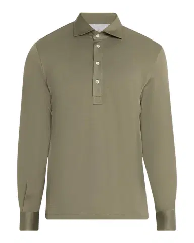 Brunello Cucinelli Men's Cotton Jersey Long-Sleeve Polo Shirt | Thumbnail 1 Brunello Cucinelli Men's Cotton Jersey Long-Sleeve Polo Shirt | Thumbnail 1