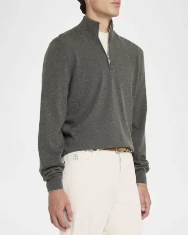 Brunello Cucinelli Men's Cashmere Quarter-Zip Sweater | Thumbnail 4