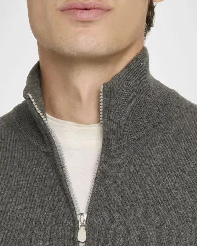 Brunello Cucinelli Men's Cashmere Quarter-Zip Sweater | Thumbnail 5