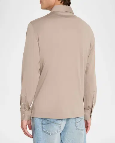 Brunello Cucinelli Men's Cotton Jersey Long-Sleeve Polo Shirt | Thumbnail 3 Brunello Cucinelli Men's Cotton Jersey Long-Sleeve Polo Shirt | Thumbnail 3