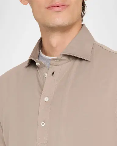 Brunello Cucinelli Men's Cotton Jersey Long-Sleeve Polo Shirt | Thumbnail 5 Brunello Cucinelli Men's Cotton Jersey Long-Sleeve Polo Shirt | Thumbnail 5