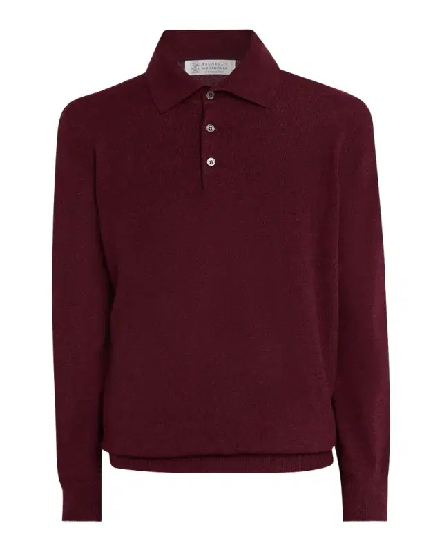 Brunello Cucinelli Men 's Cashmere Knit Long-Sleeve Polo Shirt
