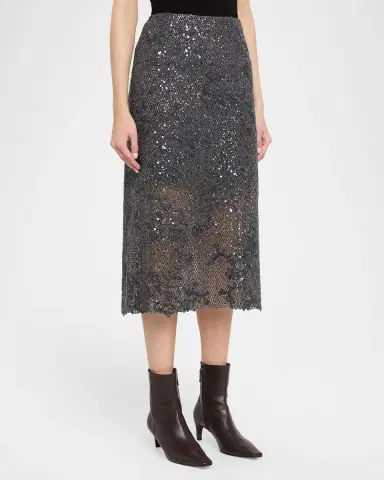 Brunello Cucinelli Lace Glow Embroidered Midi Skirt | Thumbnail 4 Brunello Cucinelli Lace Glow Embroidered Midi Skirt | Thumbnail 4