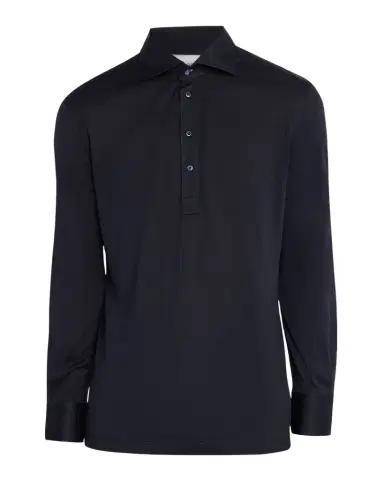 Brunello Cucinelli Men's Cotton-Silk Long-Sleeve Polo Shirt | Thumbnail 1