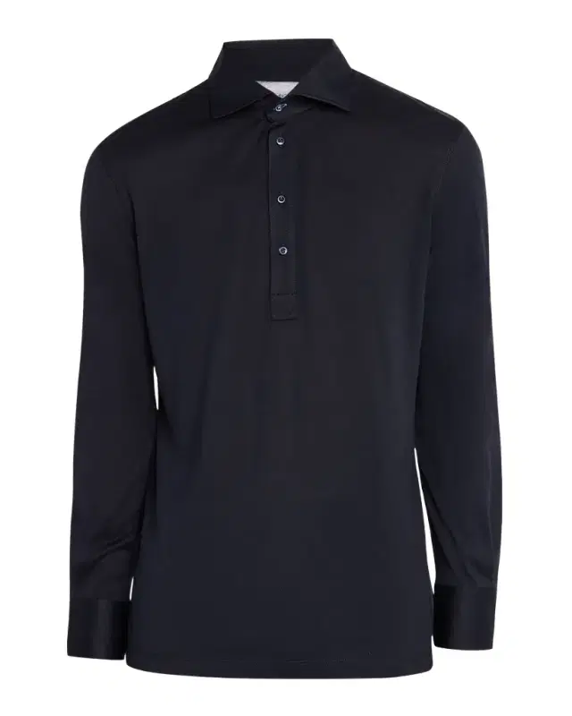 Brunello Cucinelli Men 's Cotton-Silk Long-Sleeve Polo Shirt
