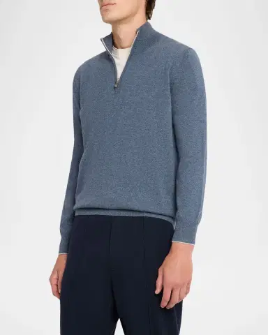 Brunello Cucinelli Men's Cashmere Quarter-Zip Sweater | Thumbnail 4 Brunello Cucinelli Men's Cashmere Quarter-Zip Sweater | Thumbnail 4