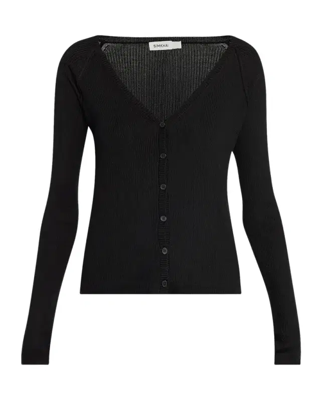 SIMKHAI Darlene Ribbed Silk-Cashmere Cardigan