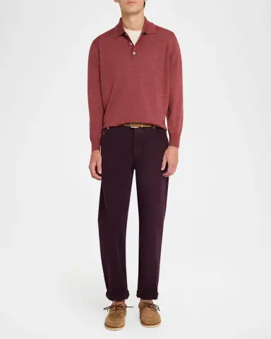 Brunello Cucinelli Men's Melange Cashmere-Blend Polo Sweater | Thumbnail 2 Brunello Cucinelli Men's Melange Cashmere-Blend Polo Sweater | Thumbnail 2