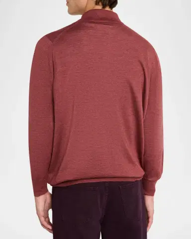 Brunello Cucinelli Men's Melange Cashmere-Blend Polo Sweater | Thumbnail 3 Brunello Cucinelli Men's Melange Cashmere-Blend Polo Sweater | Thumbnail 3