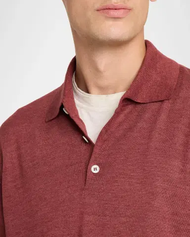 Brunello Cucinelli Men's Melange Cashmere-Blend Polo Sweater | Thumbnail 5 Brunello Cucinelli Men's Melange Cashmere-Blend Polo Sweater | Thumbnail 5