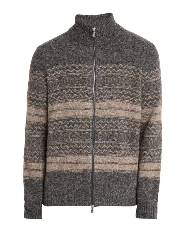 Brunello Cucinelli Men 's Geometric Stripe Full-Zip Cardigan