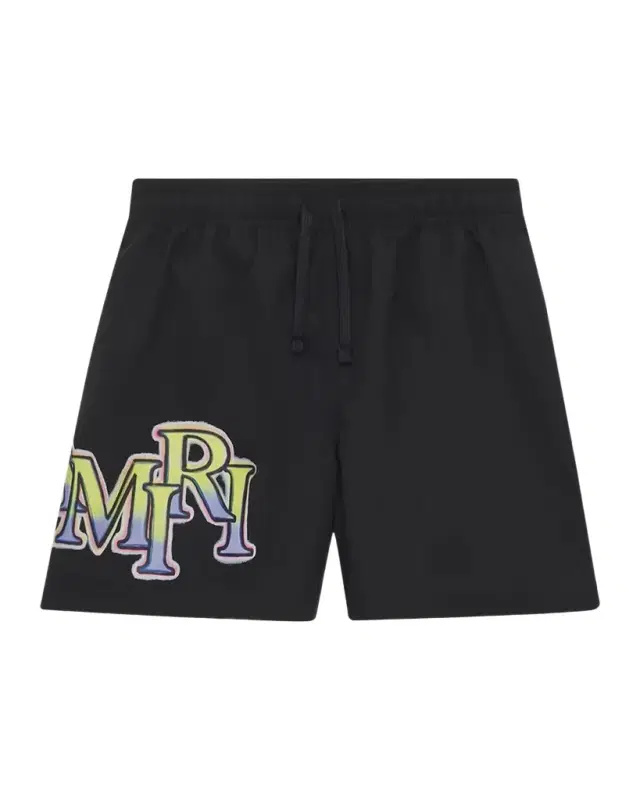 Amiri Kid 's Staggered Logo Swim Shorts, Size 4-12