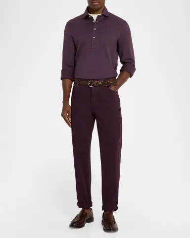 Brunello Cucinelli Men's Cotton Jersey Long-Sleeve Polo Shirt | Thumbnail 2 Brunello Cucinelli Men's Cotton Jersey Long-Sleeve Polo Shirt | Thumbnail 2