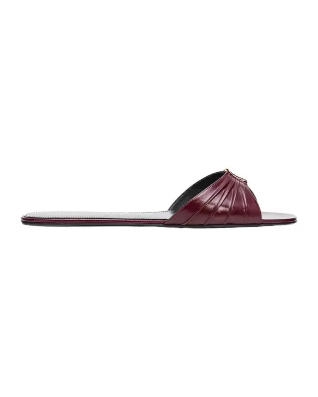 Saint Laurent YSL Babylone Leather Flat Slide Sandals