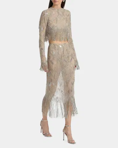 Lapointe Geometric Fringe-Trim Midi Skirt | Thumbnail 2 Lapointe Geometric Fringe-Trim Midi Skirt | Thumbnail 2