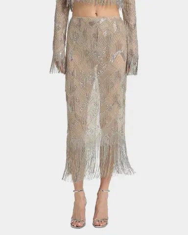 Lapointe Geometric Fringe-Trim Midi Skirt | Thumbnail 4 Lapointe Geometric Fringe-Trim Midi Skirt | Thumbnail 4