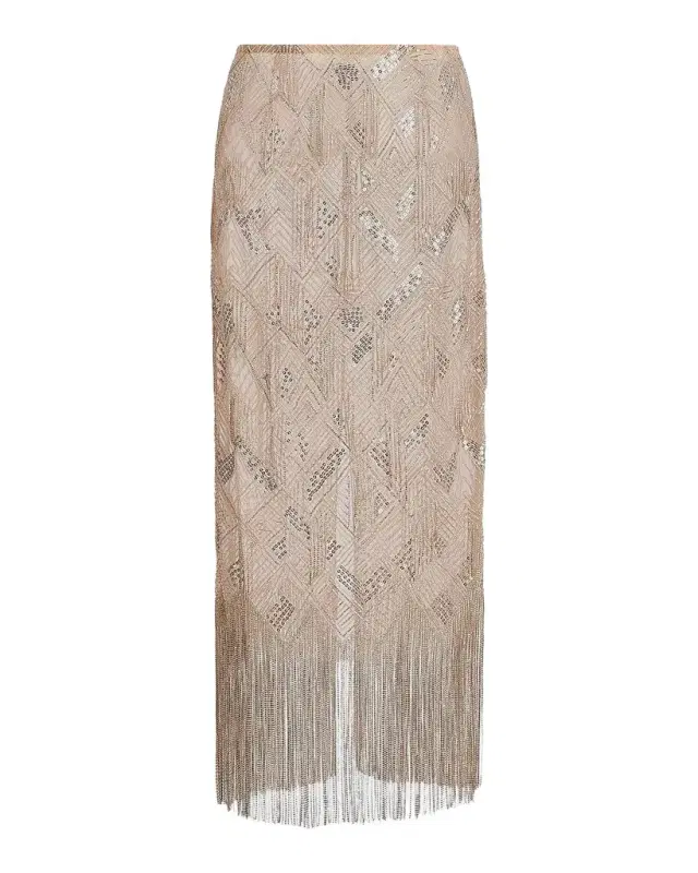LAPOINTE Geometric Fringe-Trim Midi Skirt