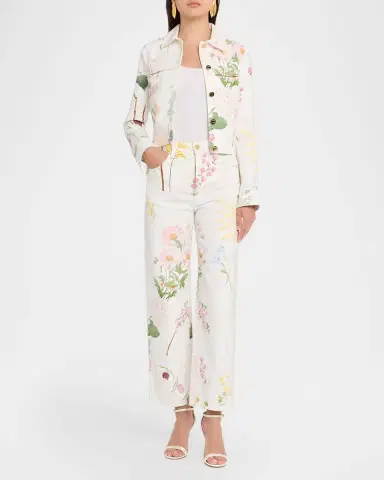 Oscar de la Renta Faded Mixed Botanical Print Cotton Single-Breasted Jacket | Thumbnail 2 Oscar de la Renta Faded Mixed Botanical Print Cotton Single-Breasted Jacket | Thumbnail 2