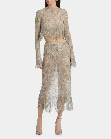 Lapointe Geometric Crystal Fringe Crop Top | Thumbnail 2 Lapointe Geometric Crystal Fringe Crop Top | Thumbnail 2